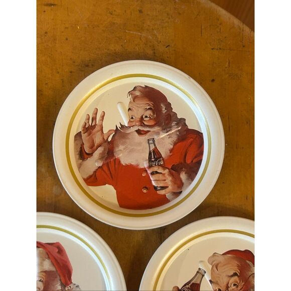COCA COLA SANTA COASTERS TRAYS METAL SET OF 5 USED COKE VINTAGE ADVERTISING (537 - Picture 5 of 7
